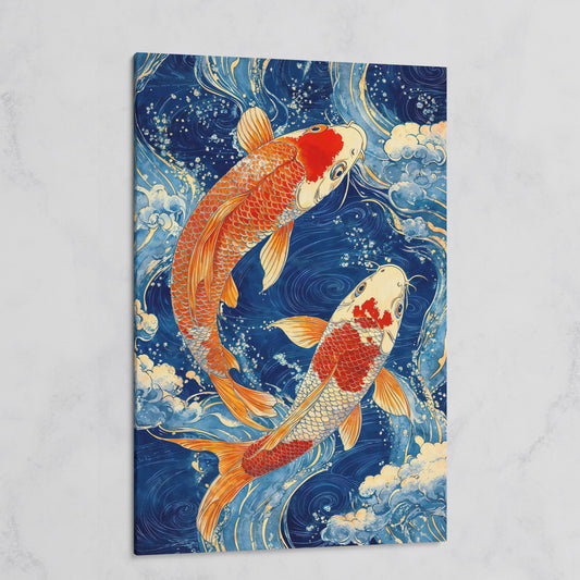 Koi Fish in Waves Canvas on gallery wrap