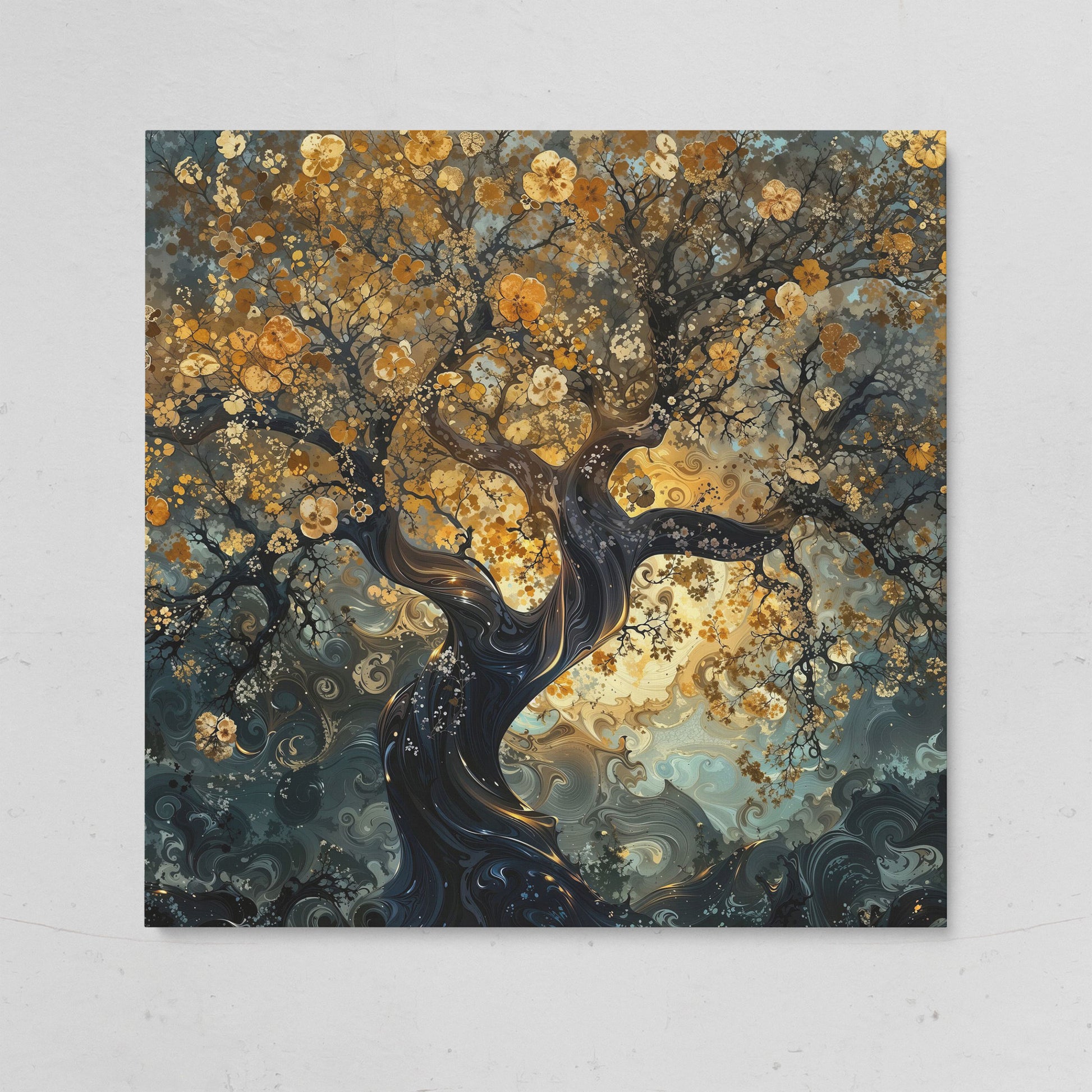 Twisted Tree of Life Canvas with Abstract Blooms on gallery wrap