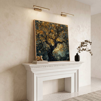 Twisted Tree of Life Canvas with Abstract Blooms in white oak floating frame