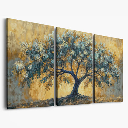 Blue Blossom Tree Panoramic Canvas as 3-panel split version