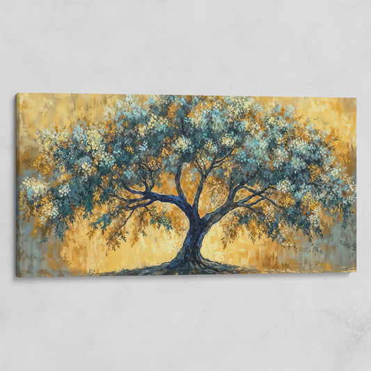 Blue Blossom Tree Panoramic Canvas on gallery wrap