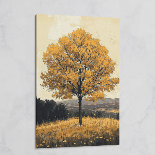 Golden Foliage Tree Canvas. Rustic Autumn Landscape on gallery wrap