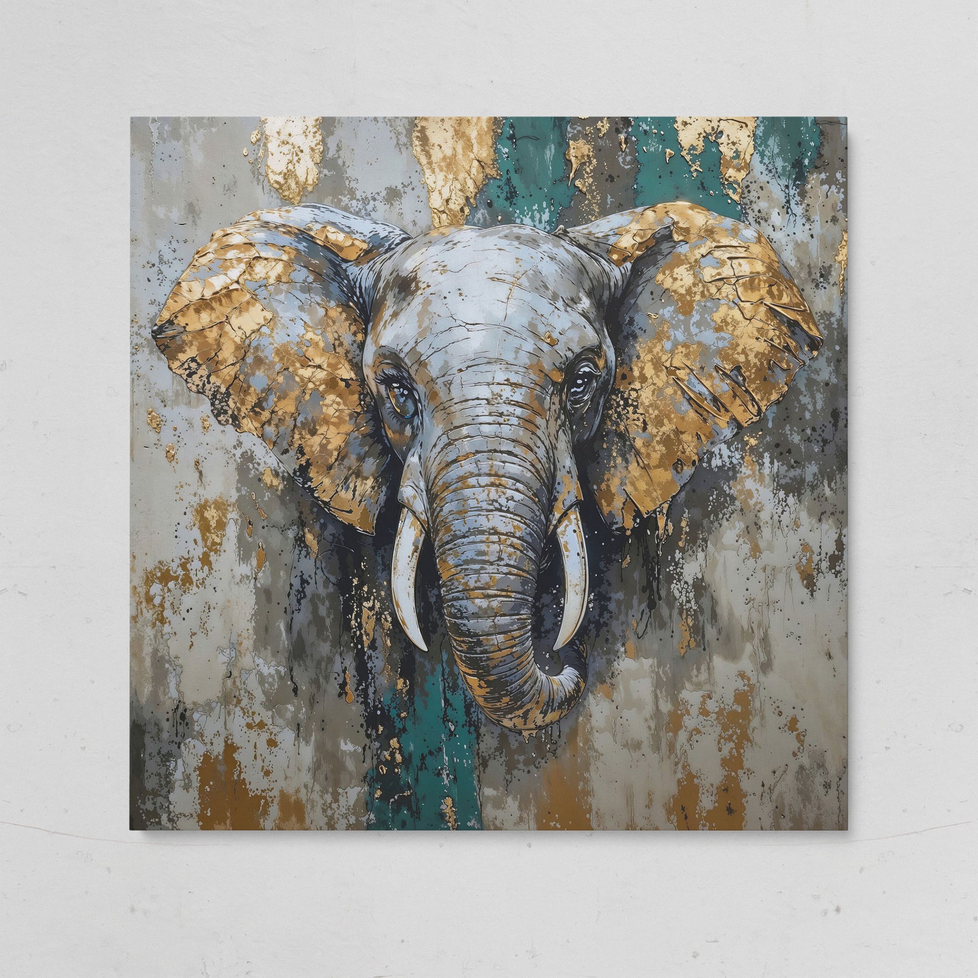 Gray Elephant with Gold Accents Canvas Art on gallery wrap