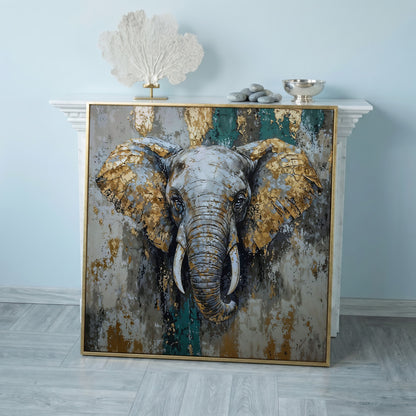 Gray Elephant with Gold Accents Canvas Art in rose gold floating frame