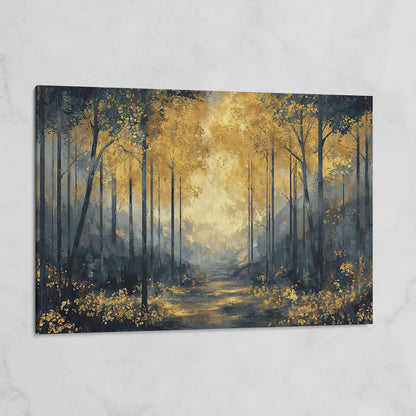 Golden Autumn Forest Path Canvas Wall Art on gallery wrap