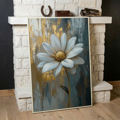 White Daisy with Gold Center Canvas Print in white floating frame