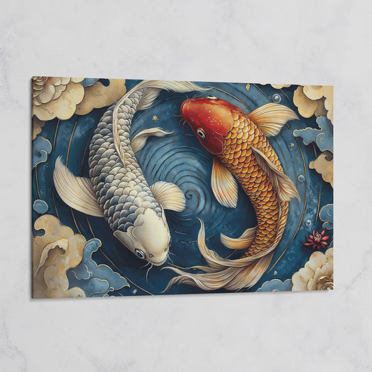 Koi Fish and Swirling Water Canvas on gallery wrap
