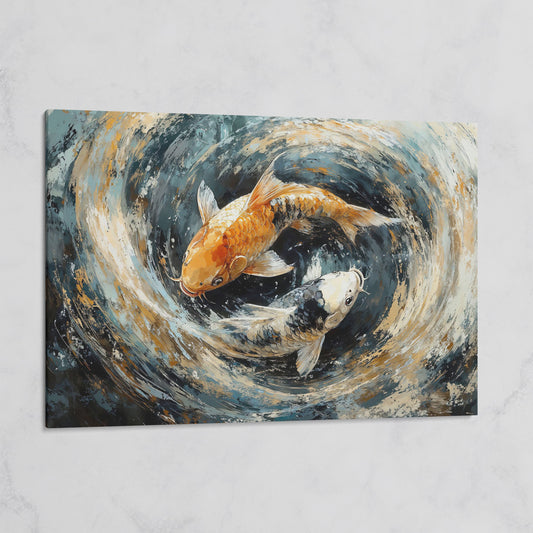 Japanese Koi Fish Canvas with Yin Yang on gallery wrap
