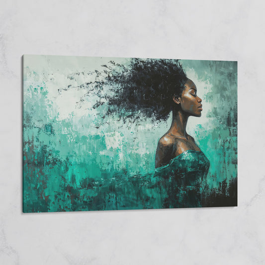 Black Woman in Profile with Emerald Swirl Canvas on gallery wrap