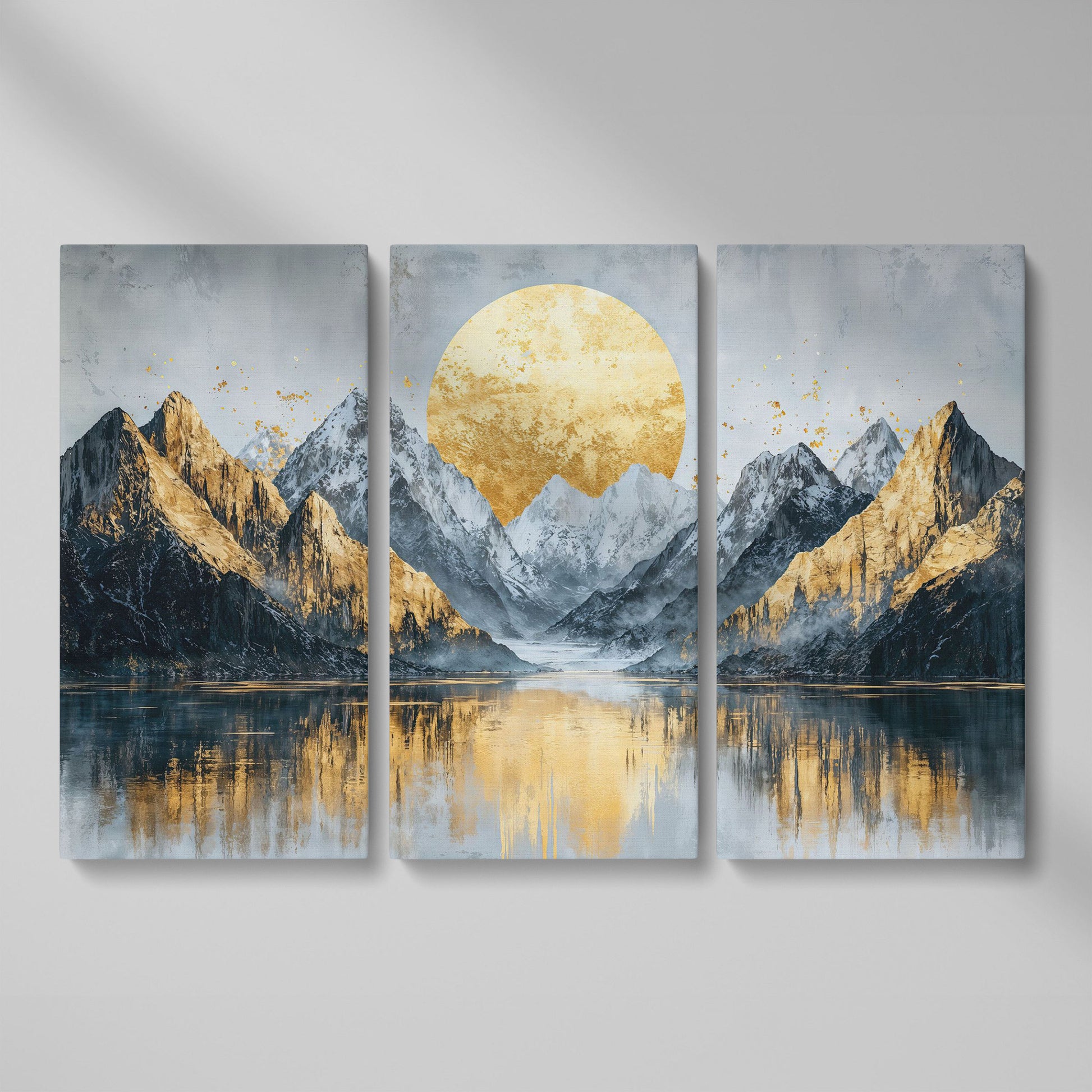 Mountain Landscape with Golden Full Moon Canvas as 3-panel split version
