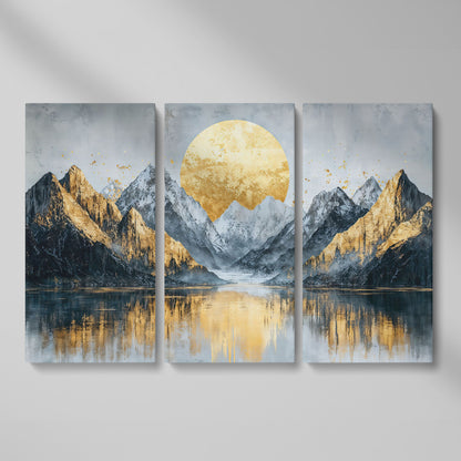 Mountain Landscape with Golden Full Moon Canvas as 3-panel split version