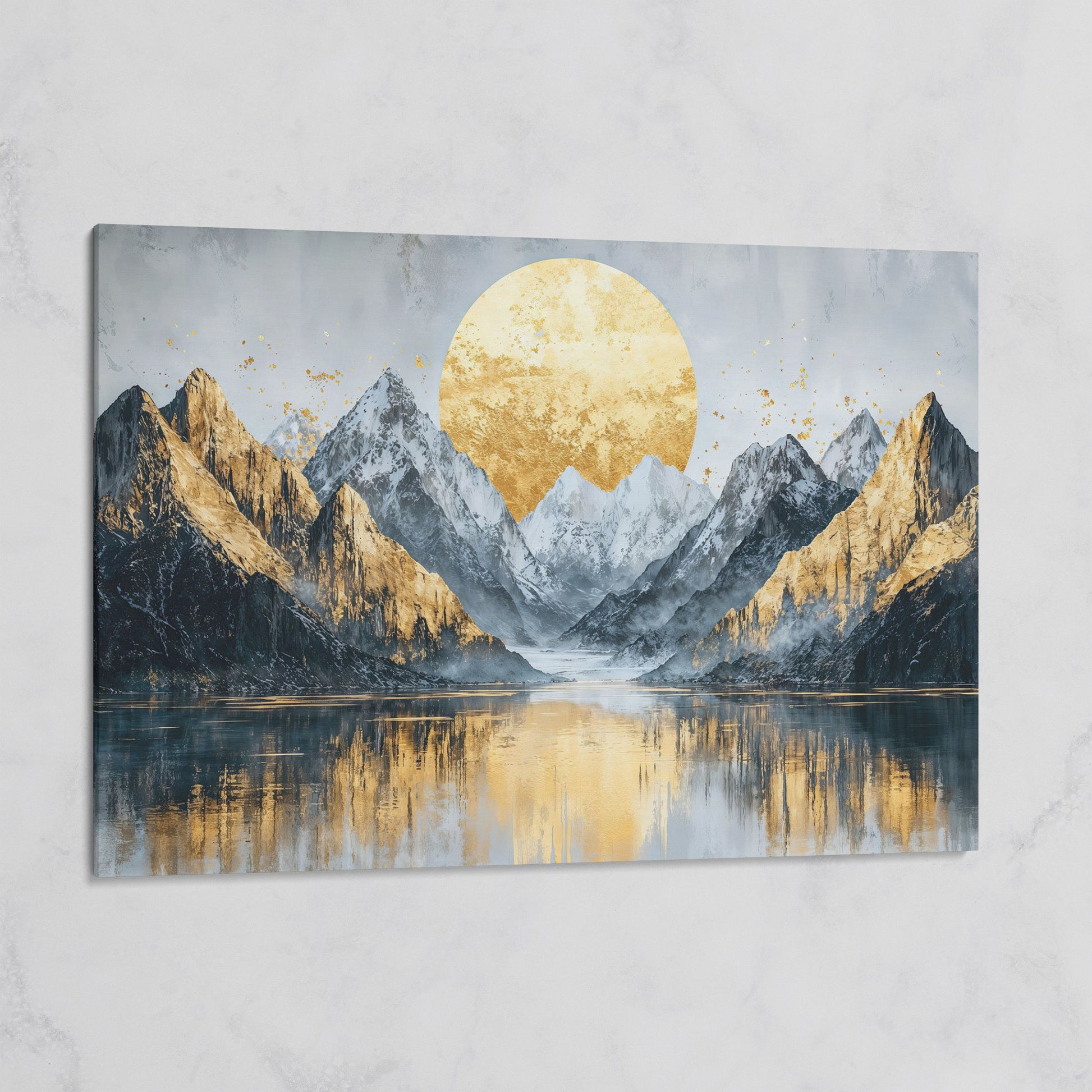 Mountain Landscape with Golden Full Moon Canvas on gallery wrap