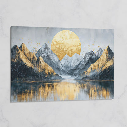 Mountain Landscape with Golden Full Moon Canvas on gallery wrap
