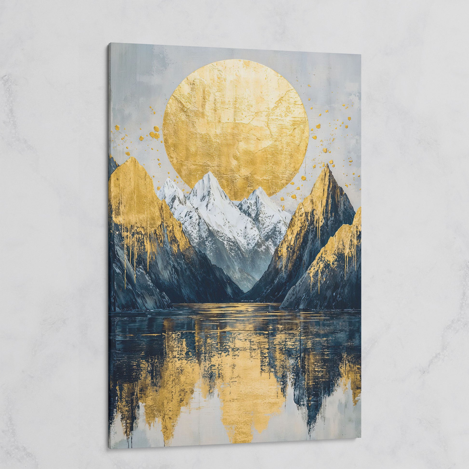 Mountain Lake with Golden Sun Canvas Print on gallery wrap