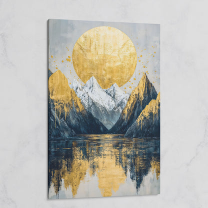 Mountain Lake with Golden Sun Canvas Print on gallery wrap
