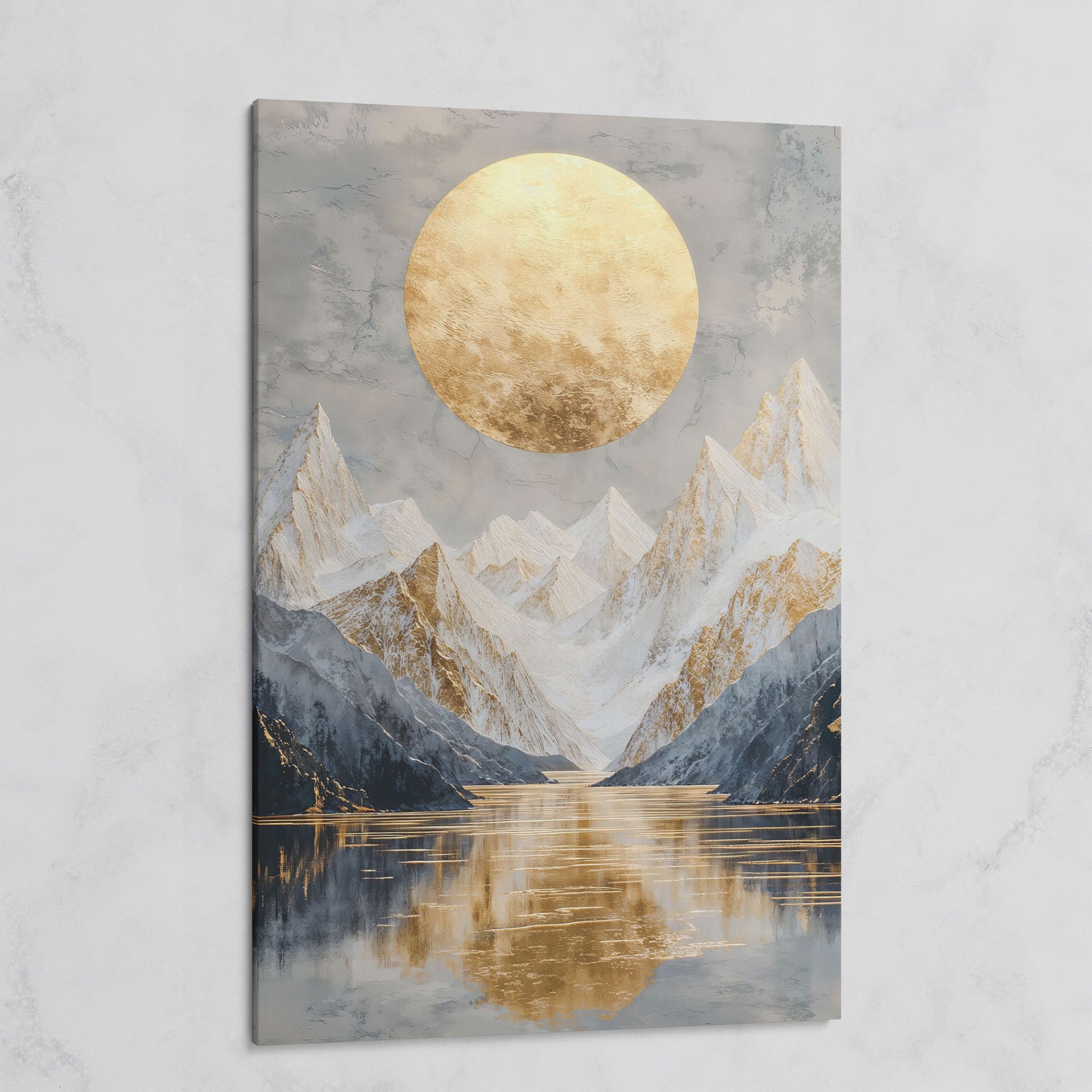 Snowy Mountain with Gold Sun Canvas on gallery wrap