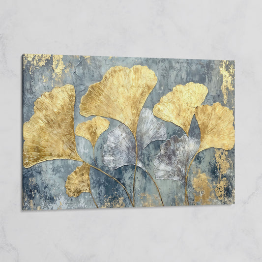 Gold & Silver Ginkgo Leaf Canvas Print on gallery wrap