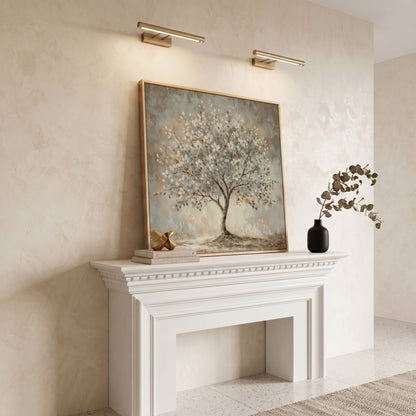 Spring Blooming Tree with White Flowers Canvas in white oak floating frame