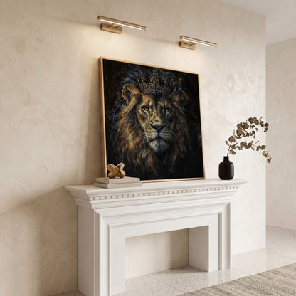 King Lion with Crown Canvas in white oak floating frame