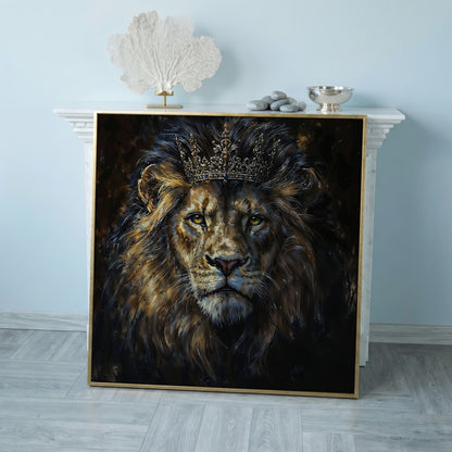King Lion with Crown Canvas in rose gold floating frame