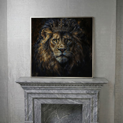 King Lion with Crown Canvas in silver floating frame