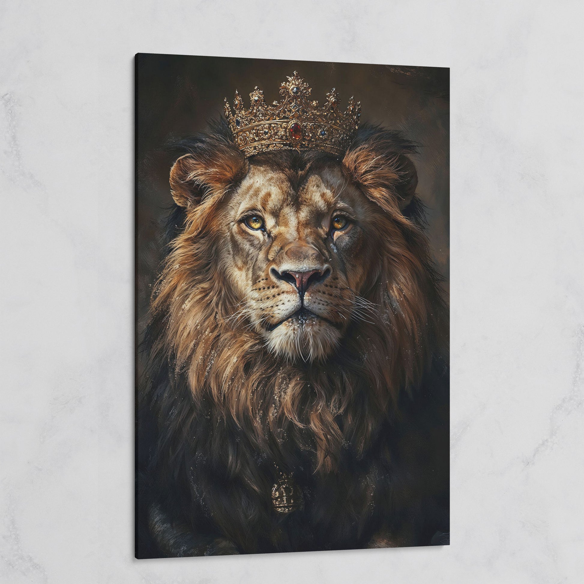Majestic Lion with Crown Canvas Print on gallery wrap