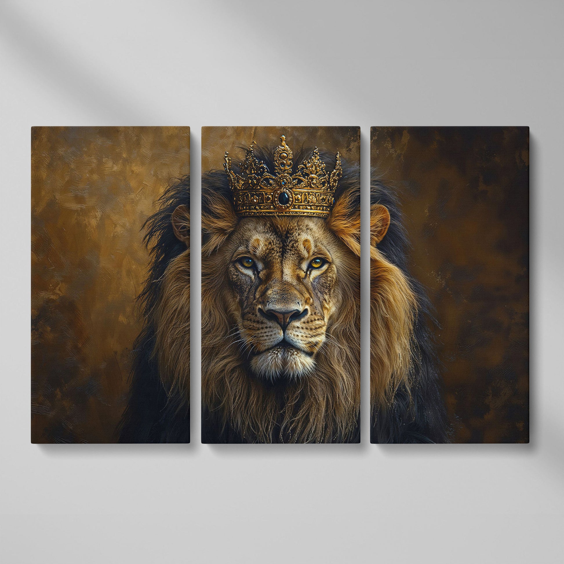 Royal Lion with Crown Canvas Print as 3-panel split version