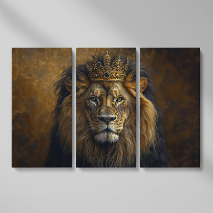 Royal Lion with Crown Canvas Print as 3-panel split version