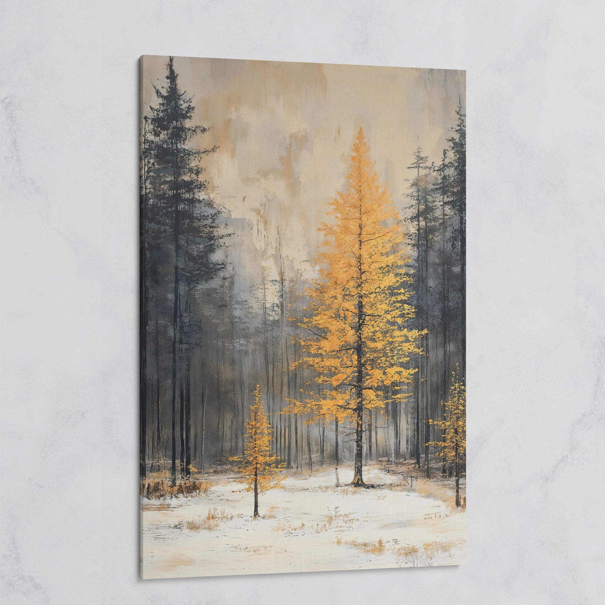 Winter Forest with Burnt Orange Tree Canvas on gallery wrap