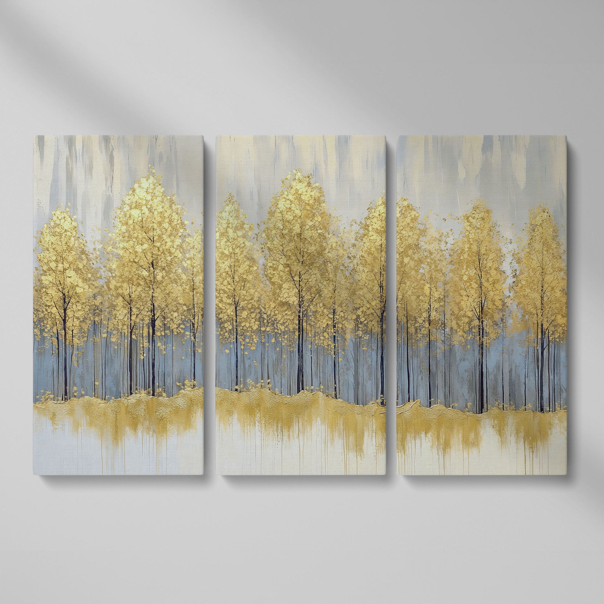 Golden Forest Landscape Canvas Print as 3-panel split version