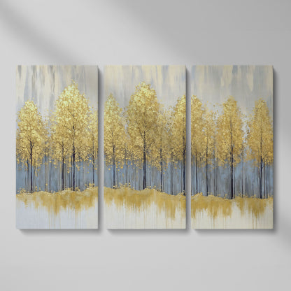 Golden Forest Landscape Canvas Print as 3-panel split version