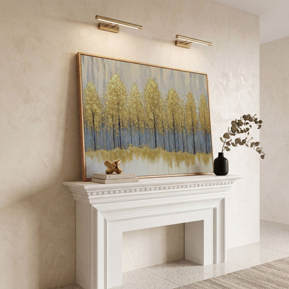 Golden Forest Landscape Canvas Print in white oak floating frame