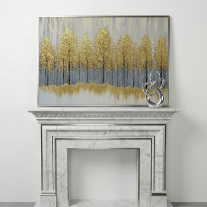 Golden Forest Landscape Canvas Print in silver floating frame