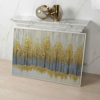 Golden Forest Landscape Canvas Print in white floating frame