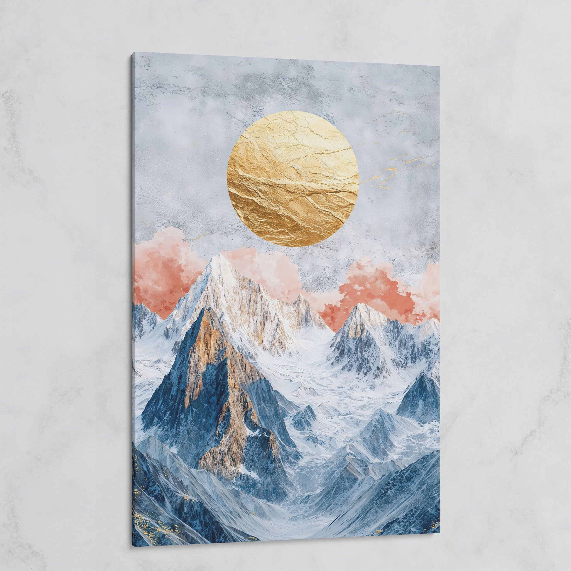 Snowy Mountains with Golden Sun Canvas on gallery wrap