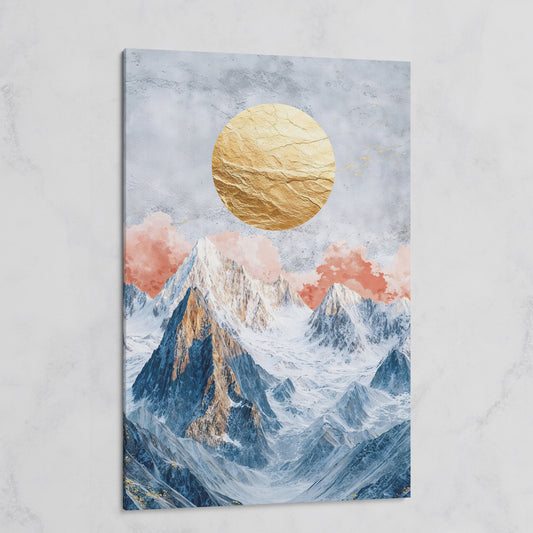 Snowy Mountains with Golden Sun Canvas on gallery wrap