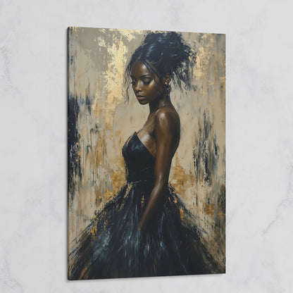 Black Woman in Elegant Dress Canvas Print on gallery wrap