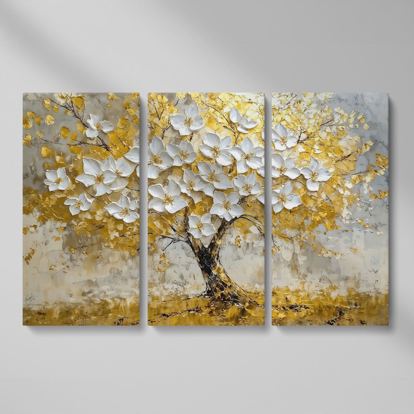Golden Tree of Life Abstract Canvas as 3-panel split version