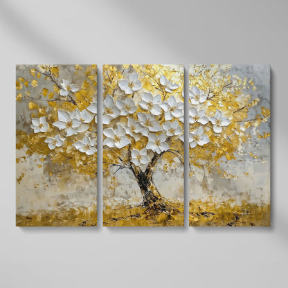 Golden Tree of Life Abstract Canvas as 3-panel split version