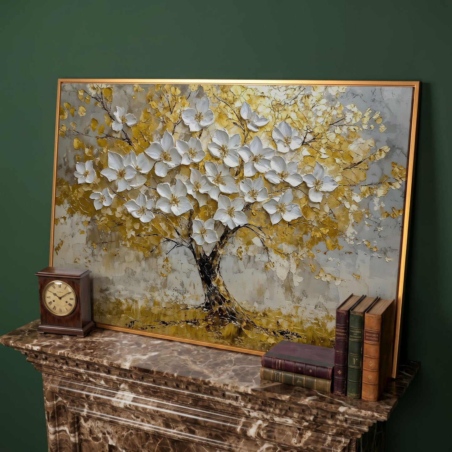 Golden Tree of Life Abstract Canvas in antique gold floating frame