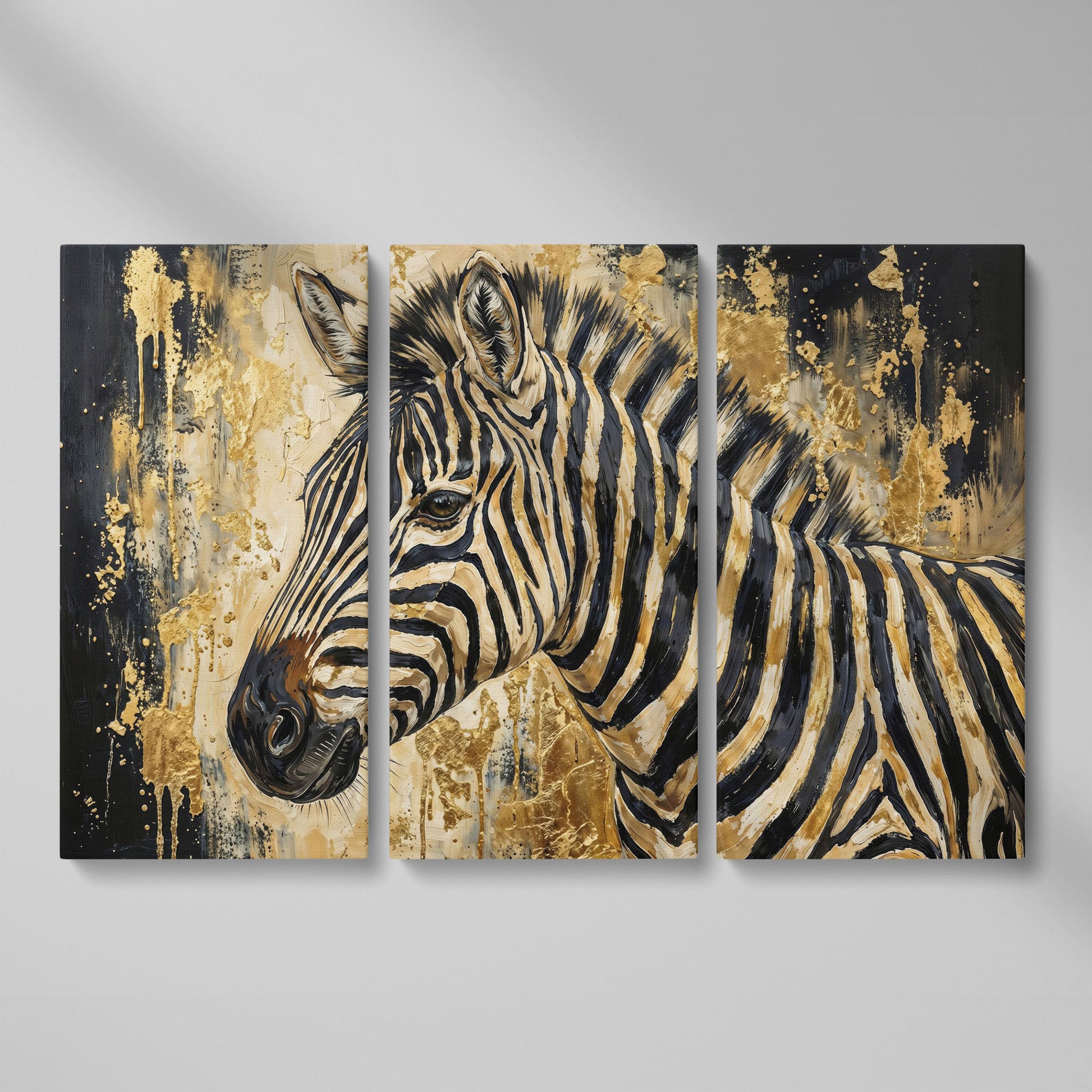 Zebra Close-Up Portrait Canvas Wall Art as 3-panel split version