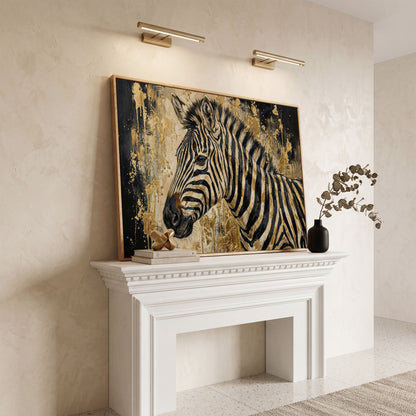 Zebra Close-Up Portrait Canvas Wall Art in white oak floating frame