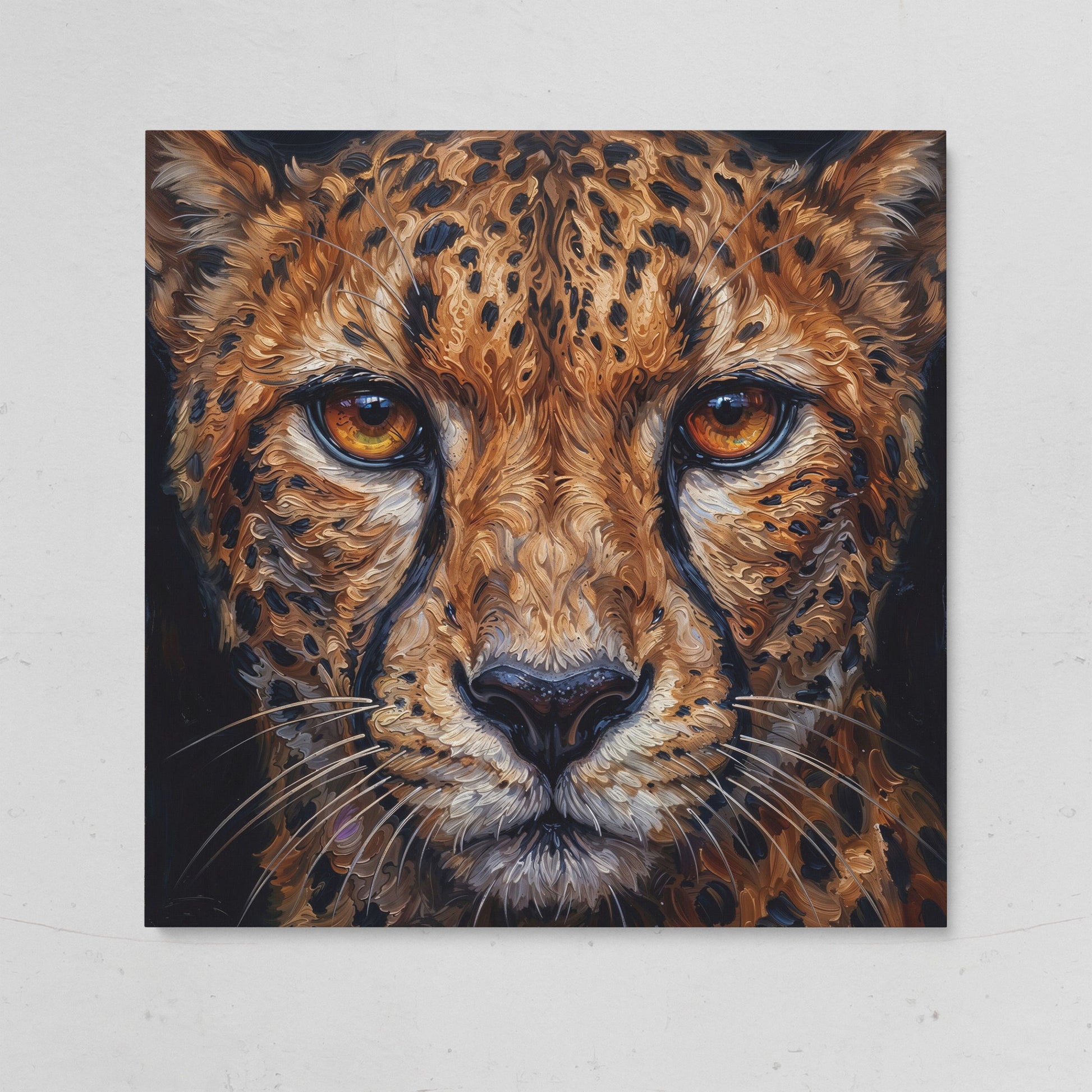 Cheetah Face Close-Up Canvas Wall Art, Square Format on gallery wrap