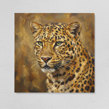 Close-Up Leopard Portrait Canvas Wall Art, Square on gallery wrap