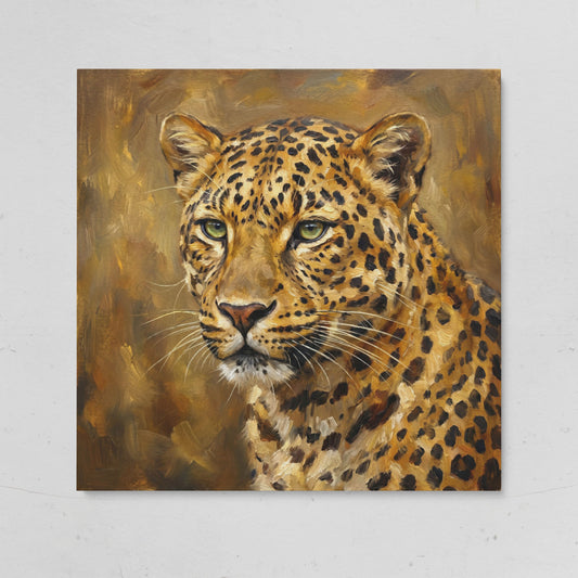 Close-Up Leopard Portrait Canvas Wall Art, Square on gallery wrap