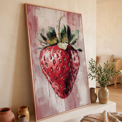 Vibrant Strawberry Canvas Print for Kitchen in rose gold floating frame