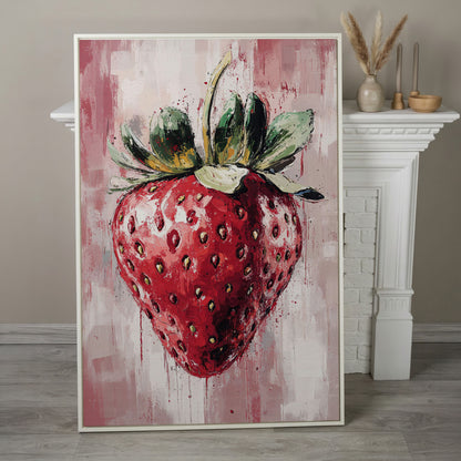 Vibrant Strawberry Canvas Print for Kitchen in white floating frame