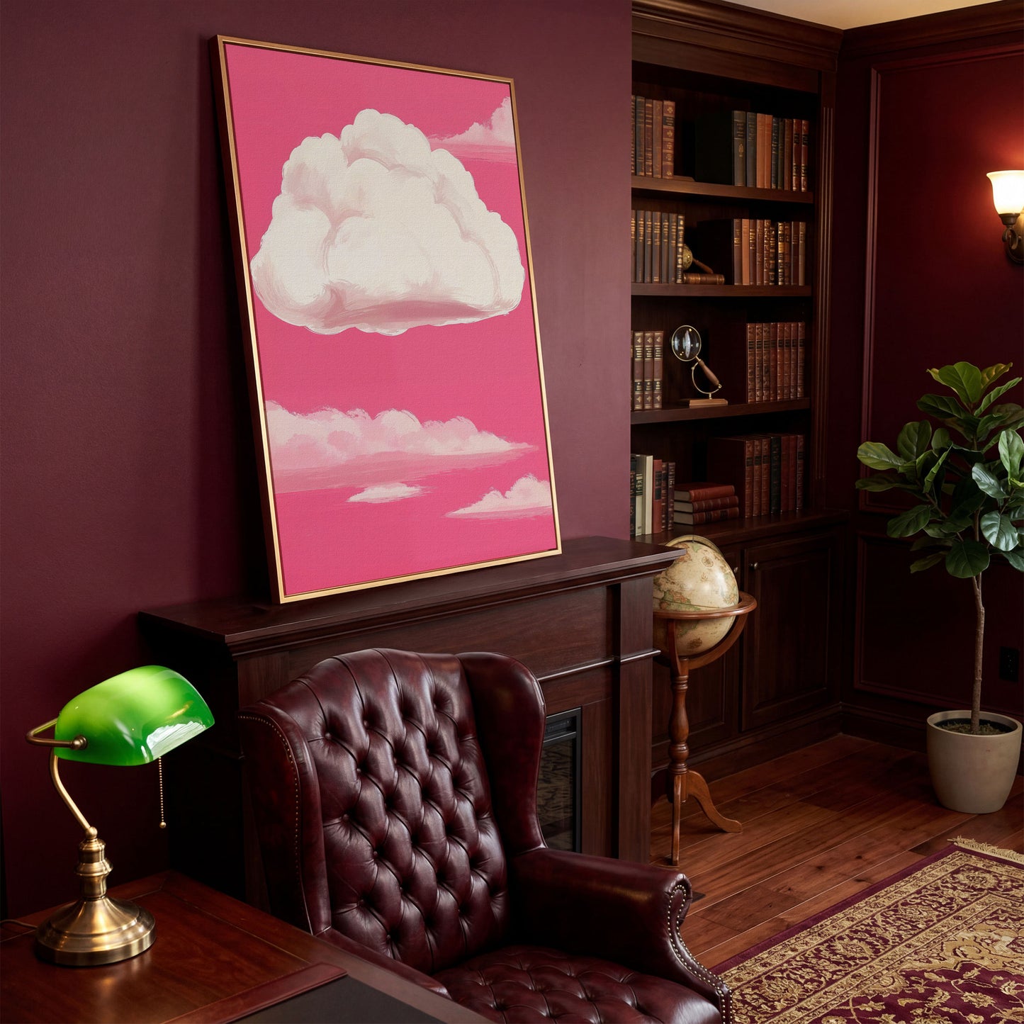 Pink Pastel Sky Canvas with Drifting Clouds in antique gold floating frame