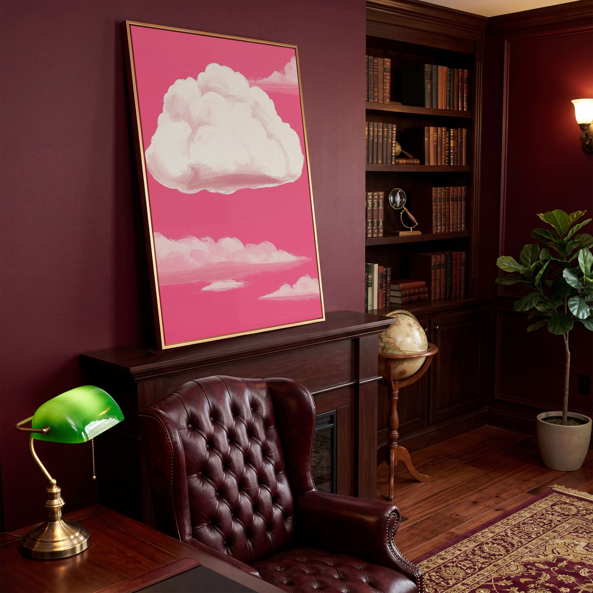 Pink Pastel Sky Canvas with Drifting Clouds in antique gold floating frame