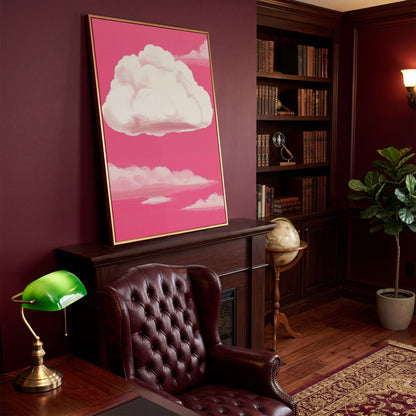 Pink Pastel Sky Canvas with Drifting Clouds in antique gold floating frame